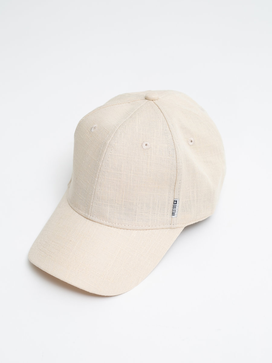 Lniana czapka unisex z daszkiem beżowa Lins 801 BIG STAR