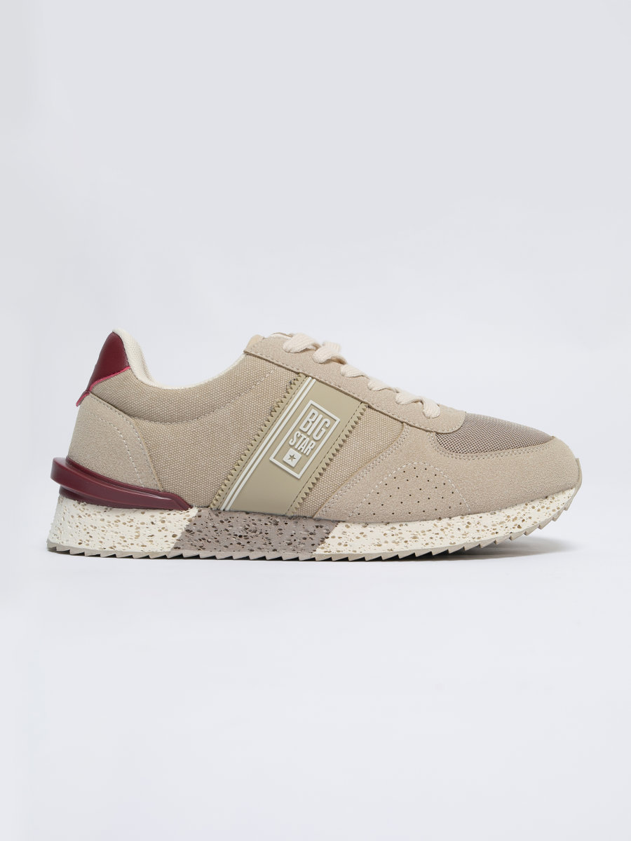 Buty męskie sportowe ze skóry ekologicznej beżowe LL174355 801 BIG STAR