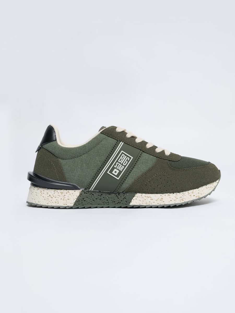Buty męskie sportowe ze skóry ekologicznej zielone LL174357 303 BIG STAR
