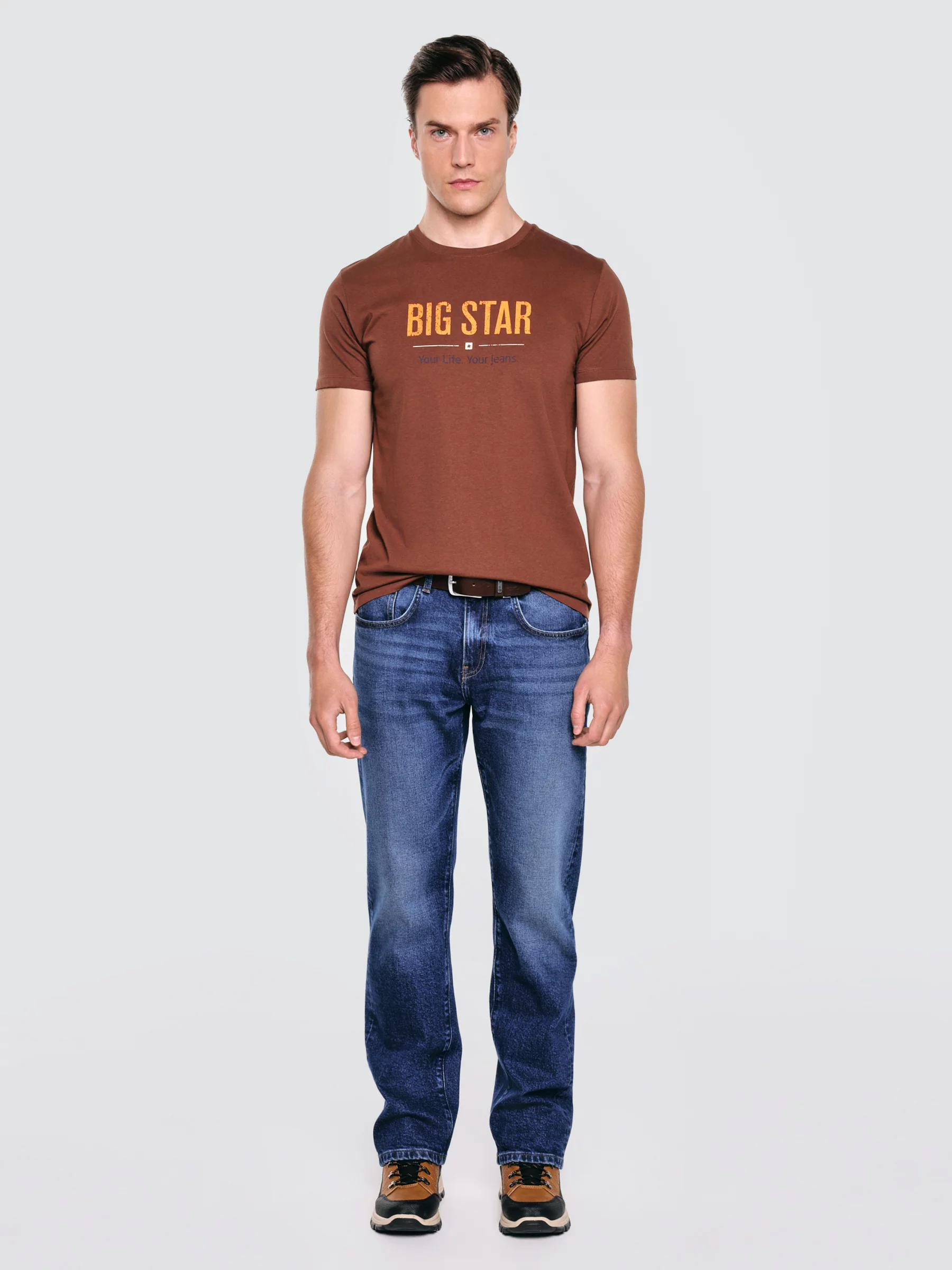 Koszulka męska o klasycznym kroju brązowa Bruno 804