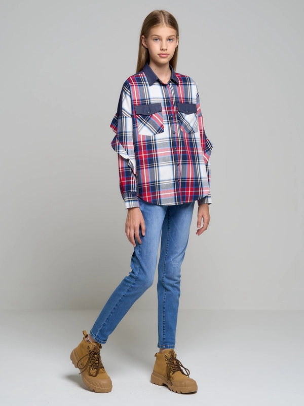 Koszula dziewczęca w kratę granatowo-czerwoną Filka 403