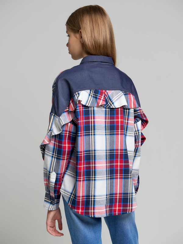 Koszula dziewczęca w kratę granatowo-czerwoną Filka 403