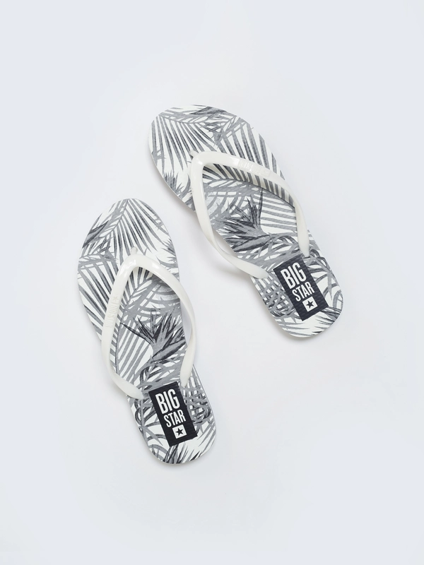 Japonki damskie z motywem roślinnym białe LL274818 101