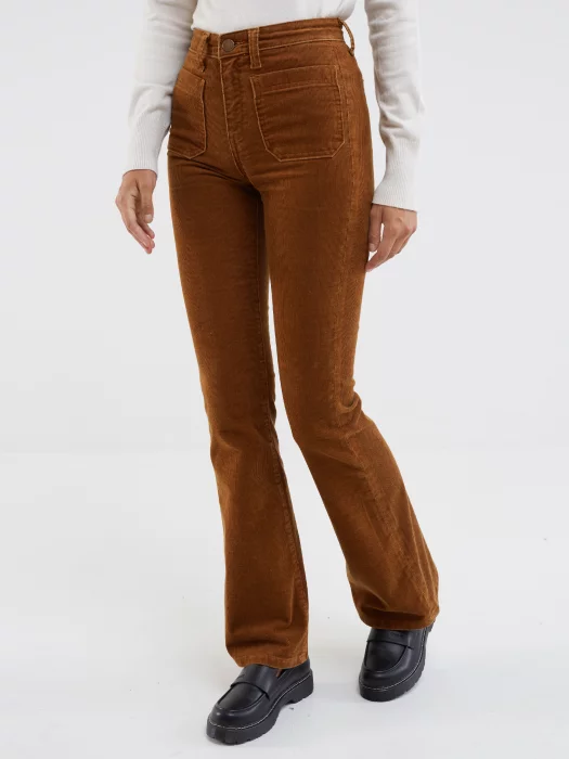 Spodnie damskie sztruksowe brązowe Yasemin Cord 803 - KOLOR