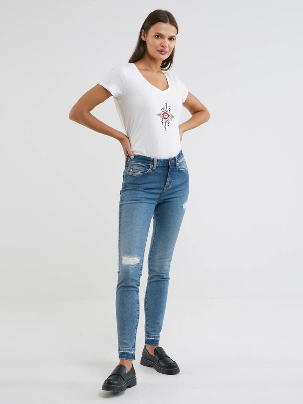 Jeansy damskie skinny z przetarciami niebieskie Adela 483