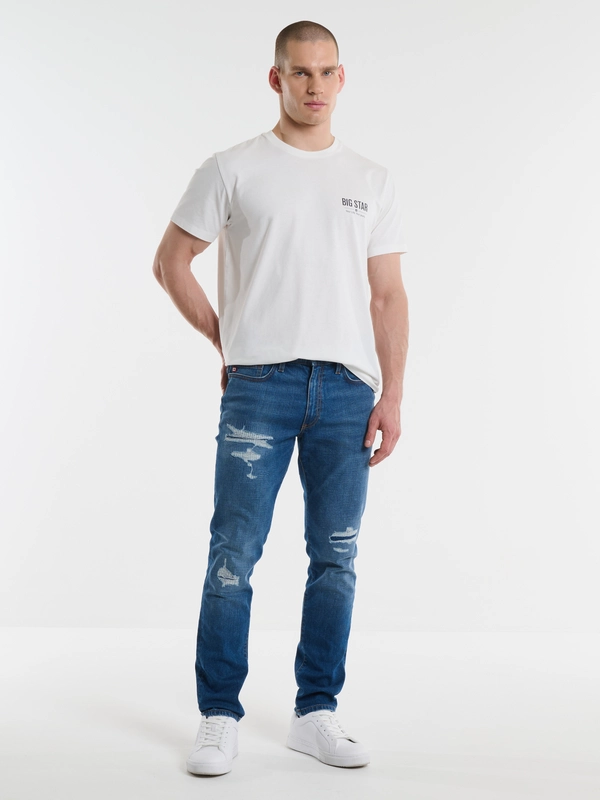 Jeansy męskie z przetarciami niebieskie Terry Carrot 419