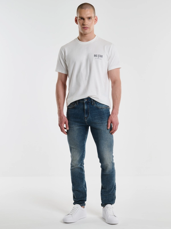 Jeansy męskie z przetarciami granatowe Ervad 750