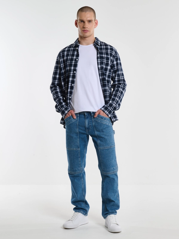 Jeansy męskie z naszytymi kieszeniami niebieskie Rikus 109