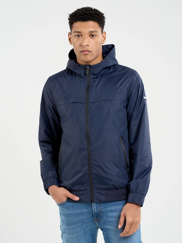 Kurtka męska ze ściągaczami z kapturem granatowa Ronabi 403
