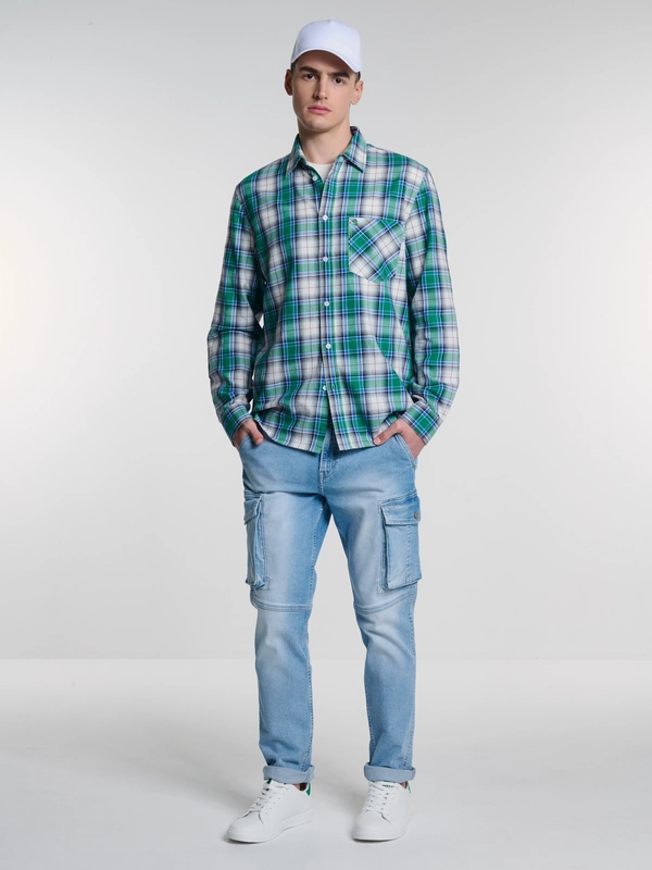 Koszula męska bawełniana w kratę zielona Griners 301