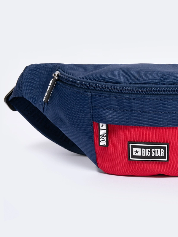 Saszetka męska typu nerka  z czerwoną kieszonką na froncie granatowa Kralen 403