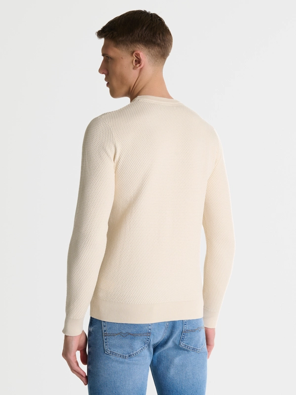 Sweter męski o teksturalnym splocie bawełniany kremowy Reylon 102