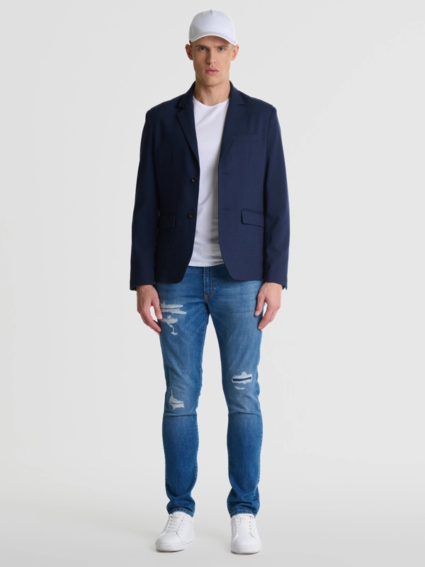 Jeansy męskie skinny z przetarciami niebieskie Deric 247