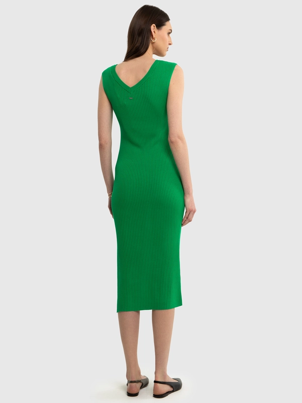 Sukienka damska prążkowana slim z wiskozy zielona Zizila 301