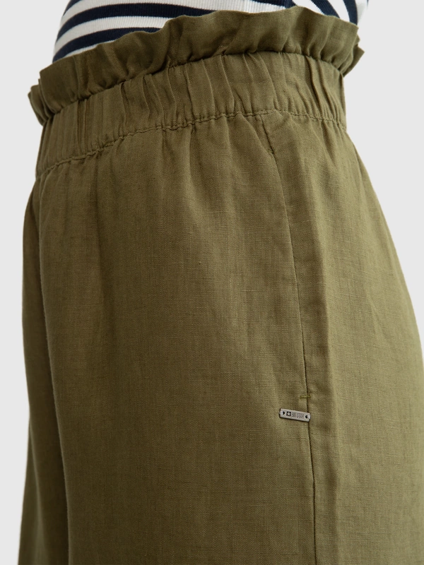 Spodnie damskie lniane z szeroką nogawką paperbag khaki Dorona 303