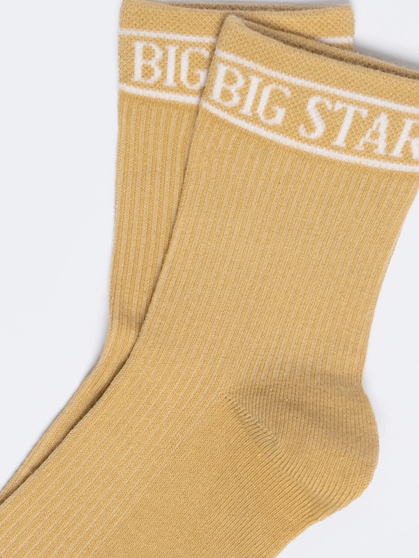Skarpety damskie w prążek z napisem BIG STAR beżowe Marcolia 801