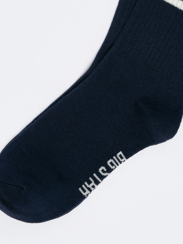 Skarpety damskie długie z paskami granatowe Rubini 403