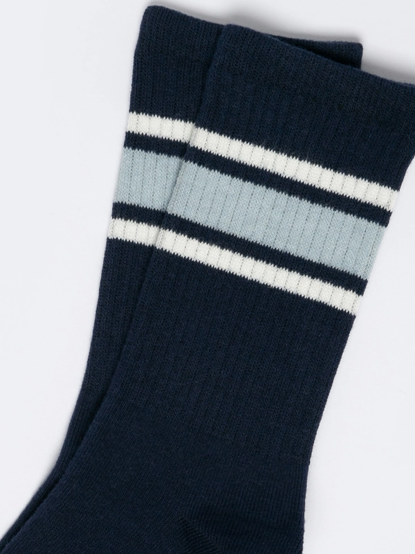 Skarpety damskie długie z paskami granatowe Rubini 403