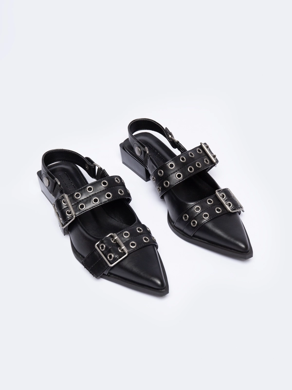 Baleriny damskie w szpic z odkrytą piętą 2w1 czarne NN274003 906