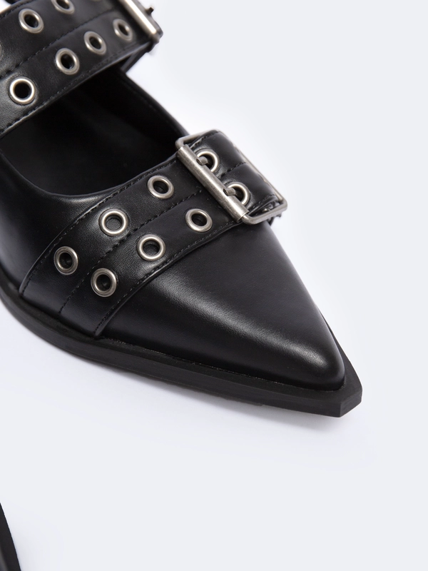 Baleriny damskie w szpic z odkrytą piętą 2w1 czarne NN274003 906