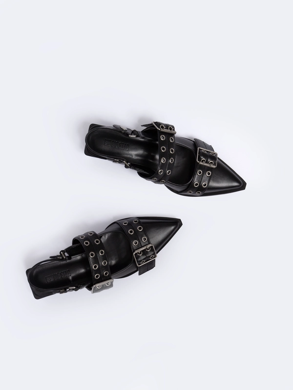 Baleriny damskie w szpic z odkrytą piętą 2w1 czarne NN274003 906