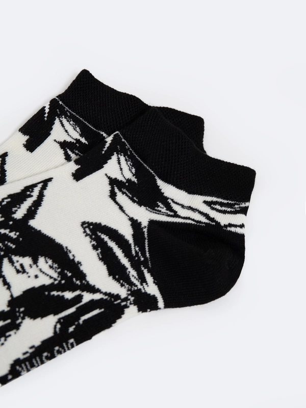 Stopki damskie bambusowe z motywem kwiatowym białe Florita 100