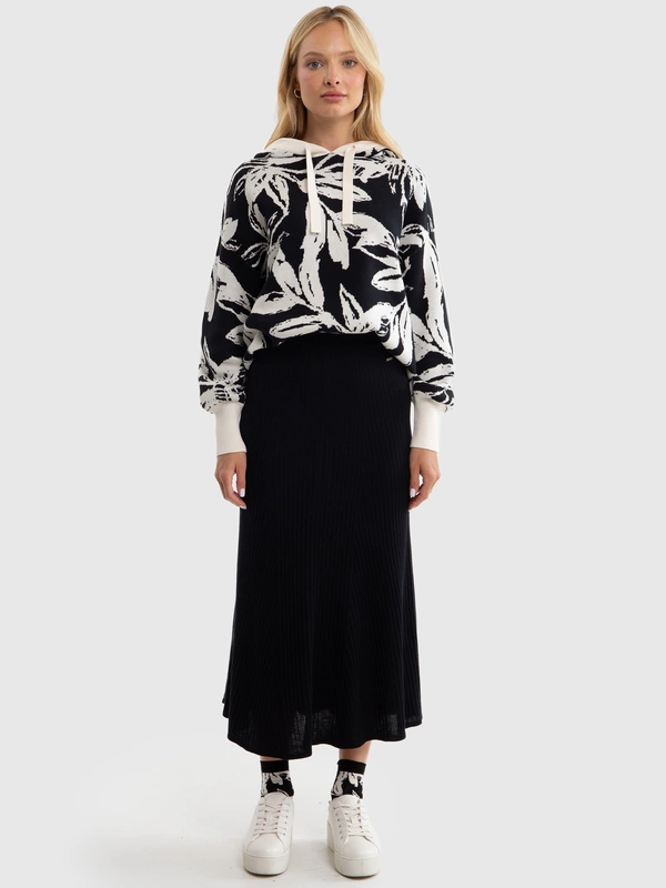 Spódnica damska midi z wiskozy w prążek czarna Zizalia 906