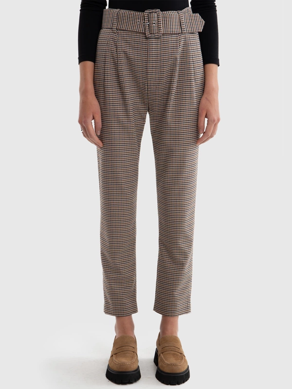 Spodnie damskie cygaretki z wysokim stanem w kratę Melisanai 000/ Melisana 000