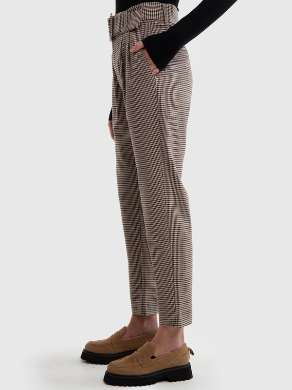 Spodnie damskie cygaretki z wysokim stanem w kratę Melisanai 000/ Melisana 000
