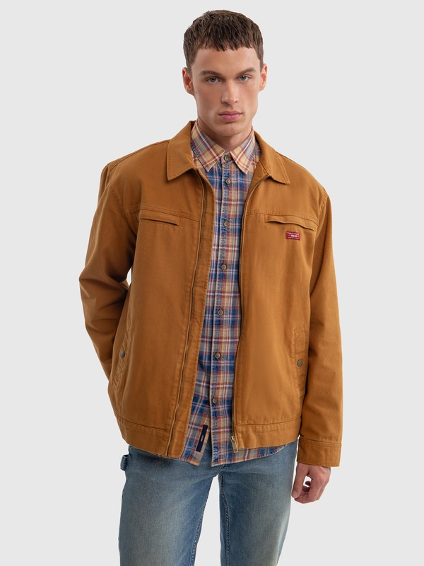 Koszula męska bawełniana w kratę granatowo-pomarańczową Indigis 402