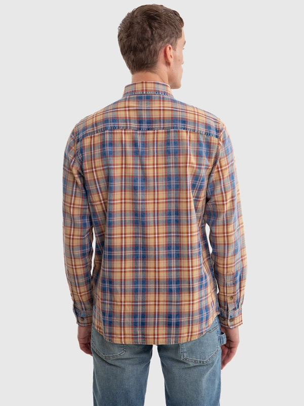 Koszula męska bawełniana w kratę granatowo-pomarańczową Indigis 402