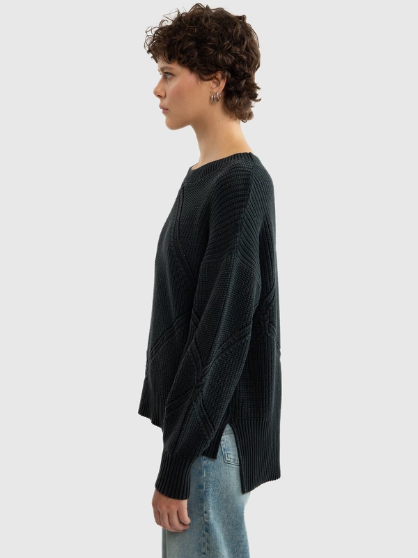 Sweter damski z ozdobnym splotem czarny Acidia 906