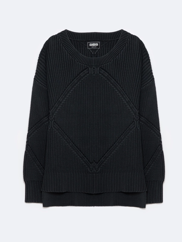 Sweter damski z ozdobnym splotem czarny Acidia 906