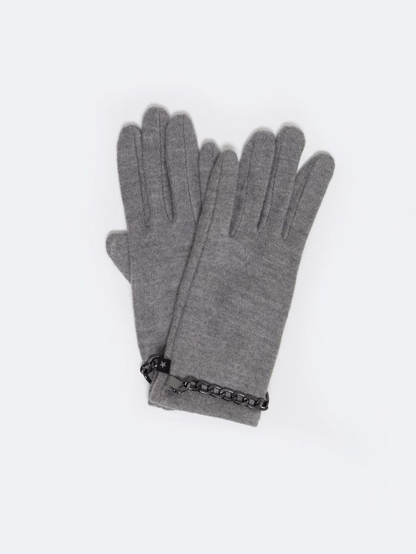 Rękawiczki damskie z ozdobnym łańcuszkiem szare Chaina 901