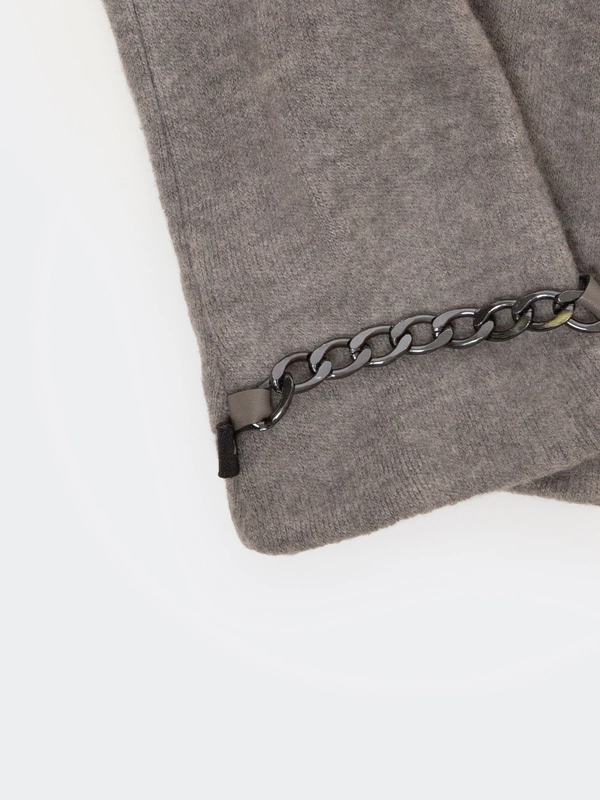 Rękawiczki damskie z ozdobnym łańcuszkiem szare Chaina 901