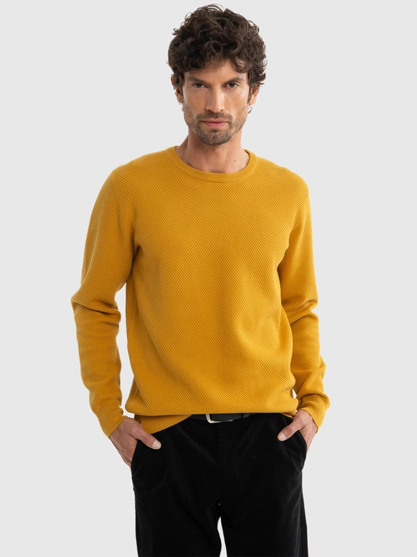 Sweter męski bawełniany klasyczny żółty Reyli 202