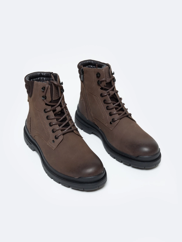 Trapery męskie ze skóry naturalnej brązowe OO174172 804 - Kolor