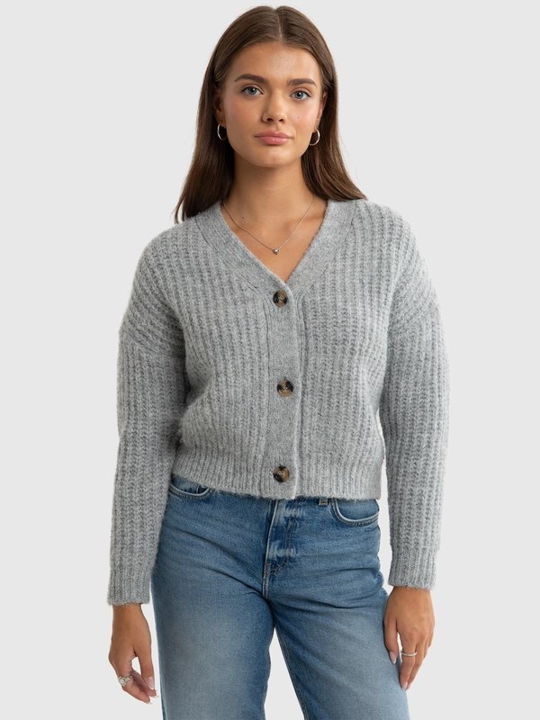 Sweter dziewczęcy kardigan z dodatkiem wełny szary Karda 901