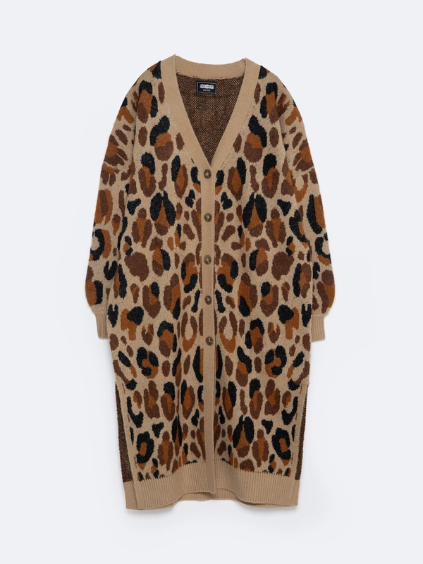 Sweter damski typu kardigan z motywem zwierzęcym brązowy Pantira 000