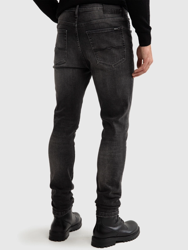 Jeansy męskie z wysokim stanem z przetarciami czarne Deric High Waist 913