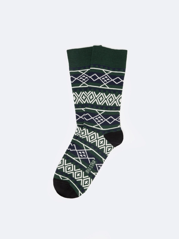 Skarpety męskie bawełniane w geometryczne wzory zielone Santos 304