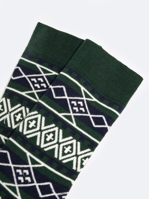 Skarpety męskie bawełniane w geometryczne wzory zielone Santos 304