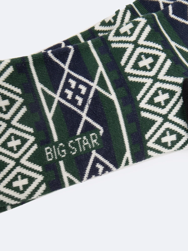 Skarpety męskie bawełniane w geometryczne wzory zielone Santos 304