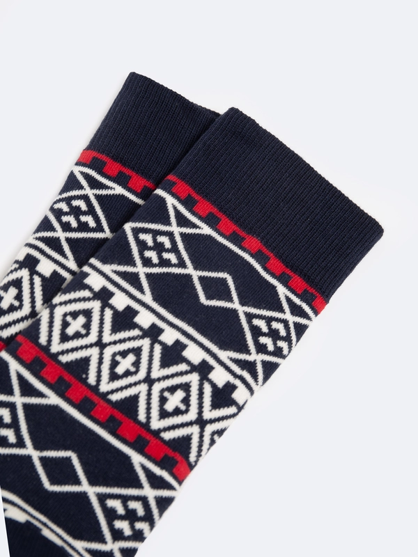 Skarpety męskie bawełniane w geometryczne wzory granatowe Santos 403