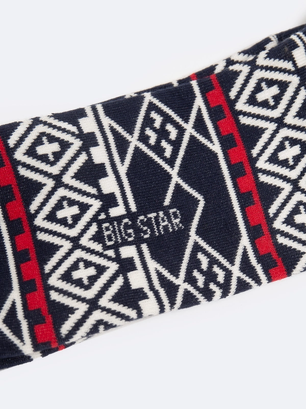 Skarpety męskie bawełniane w geometryczne wzory granatowe Santos 403