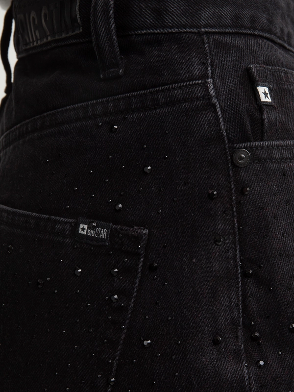 Jeansy damskie z prostą nogawką z cyrkoniami czarne Jade 925