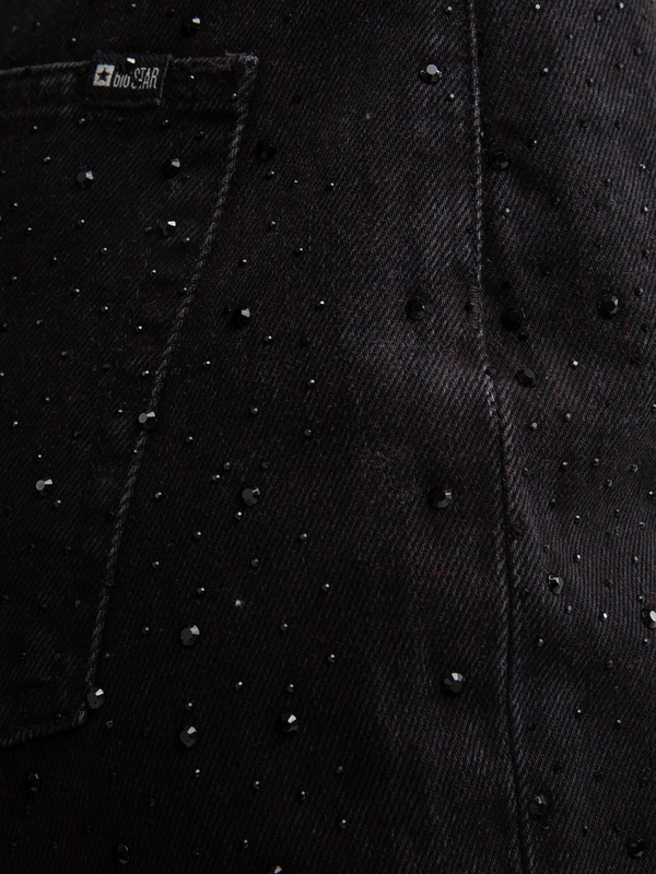 Jeansy damskie z prostą nogawką z cyrkoniami czarne Jade 925