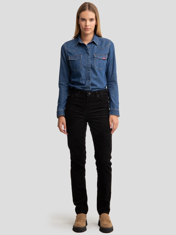 Spodnie damskie sztruks czarne Katrina High Waist Cord 907