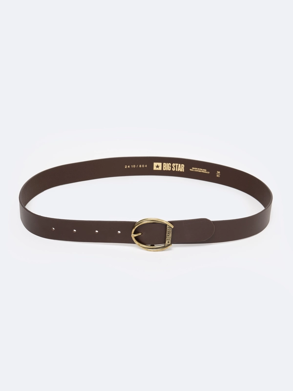 Pasek damski skórzany ze złotą klamrą brązowy 2410 804