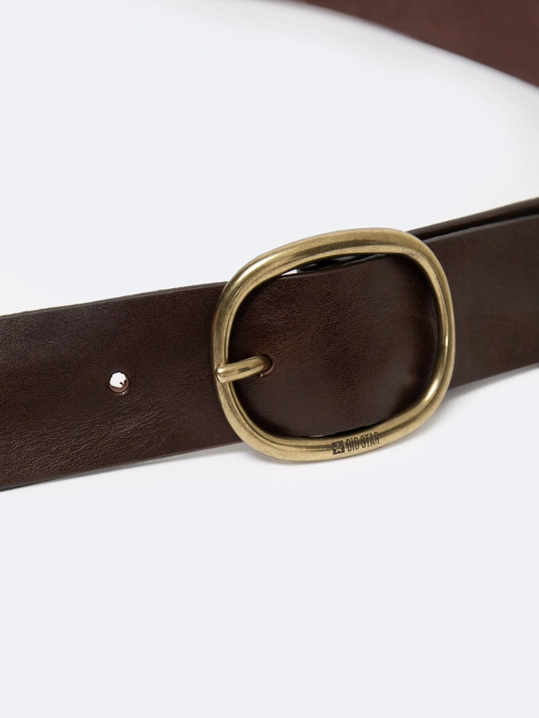 Pasek damski skórzany ze złotą klamrą brązowy 2320 803